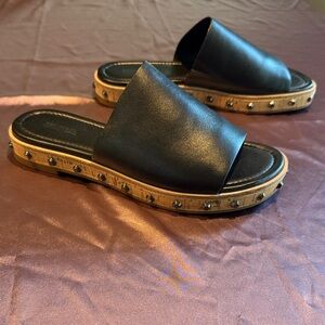 Michael Kors Black and Tan Studded Mules